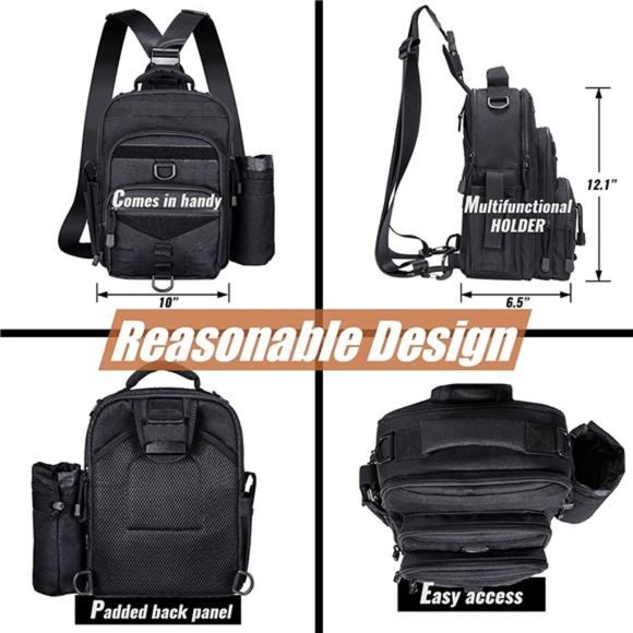 COOGEO Tactical Sling Bag Backpack with Pocket Compact Chest Pack Shoulder Bag - Picture 6 of 6